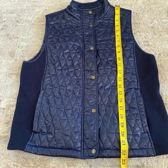 Talbots Petites Dark Blue Quilted Vest Jacket Sleeveless Sheen: Medium Petite - Picture 9 of 9